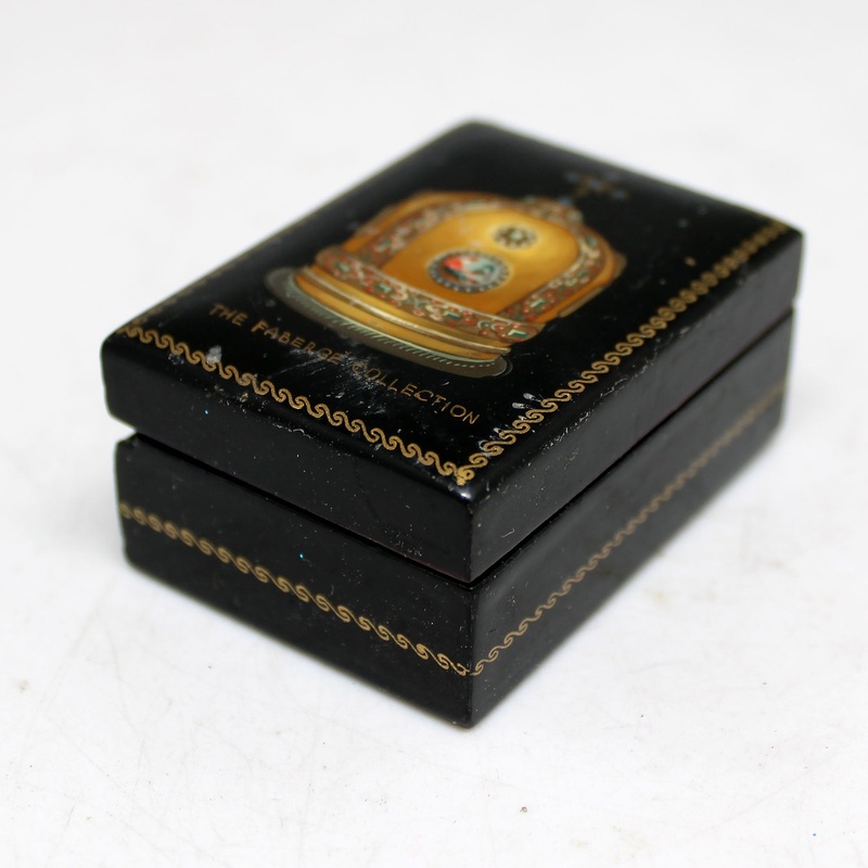 Handpainted Romanov Crown One-of-a-Kind Papier Mache Palekh rectangular Lacquered Miniature Box 2 x 1.5 Unique Handmade Gift Collectible and Home Decoration