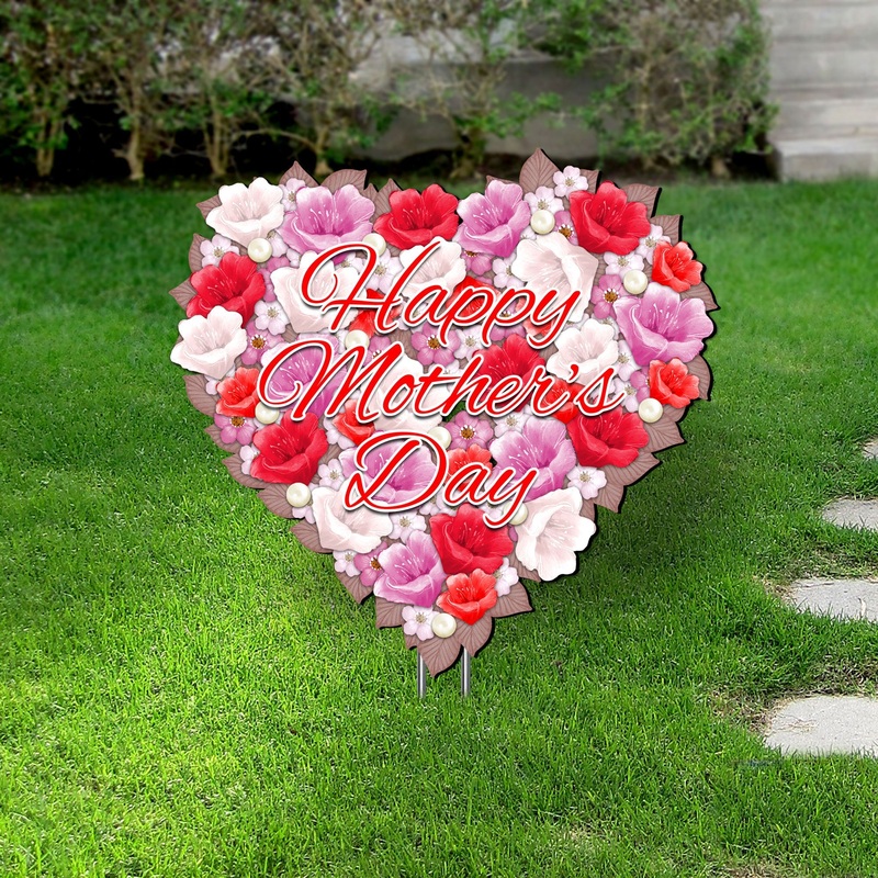 Happy Mothers Day Flower Heart Holiday Outdoor Decor Garden Stake by G. DeBrekht – Love Family Kids Decor – 8185308-2M