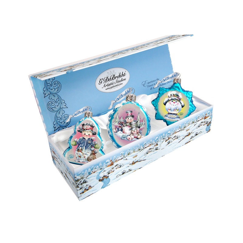 Holiday Snowman Mercury Glass Ornaments by Jamie Mills-Price – Christmas Decor – 770140S3-MP