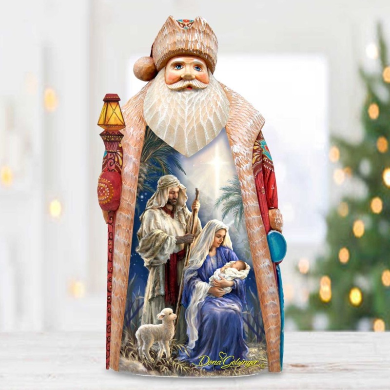 Holy Night Santa Hand-Painted WOODCARVED Figurine by D. Gelsinger – Nativity Holiday Decor – 242102-1618