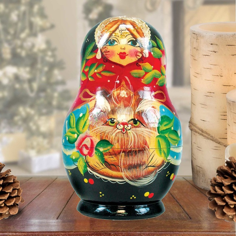 Kitty Cats Matreshka Nesting Hand-Painted Dolls Set of 5 by G. DeBrekht – Pets Dog and Cats Decor – 120059