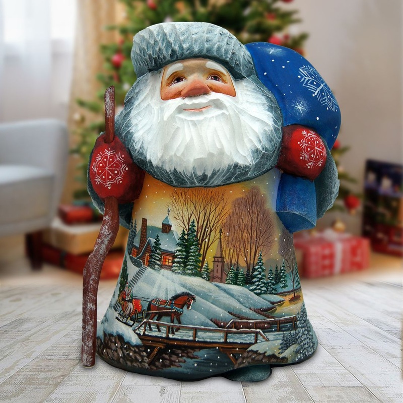 Lighted House Sleigh Ride Santa Hand-Painted WOODCARVED Figurine by G. DeBrekht – Christmas Decor – 2821705 *** PRE-ORDER – Handmade Just for You! ***