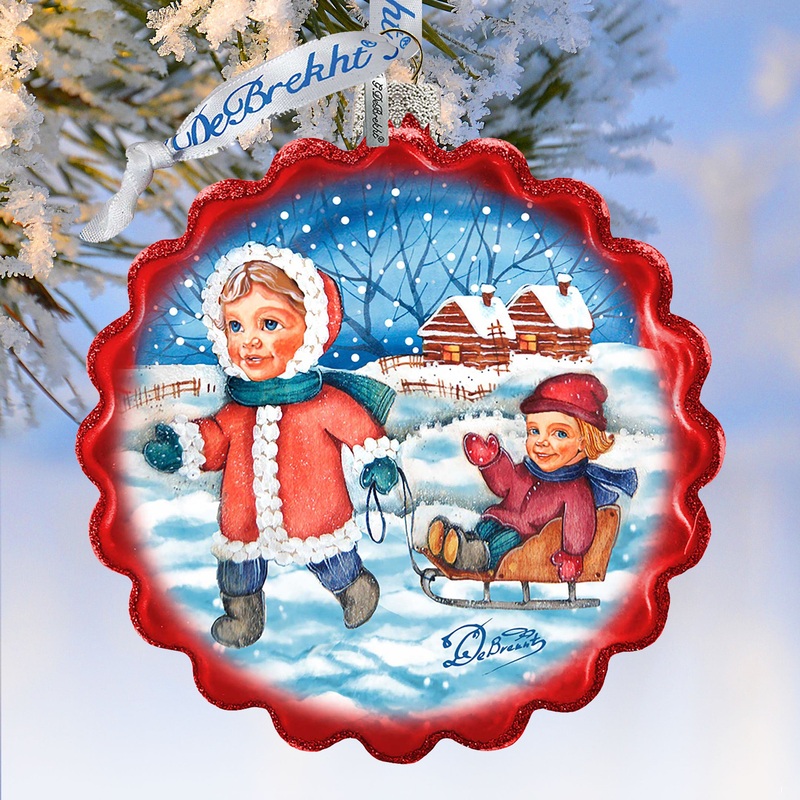 Little Siblings Wreath Glass Ornament by G. DeBrekht – Christmas Decor – 759-042