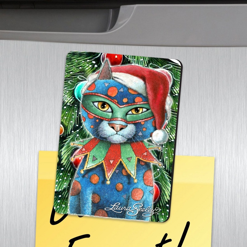 Mardi Gras Cat Refrigerator Wooden Magnets Set of by Laura Seeley 3