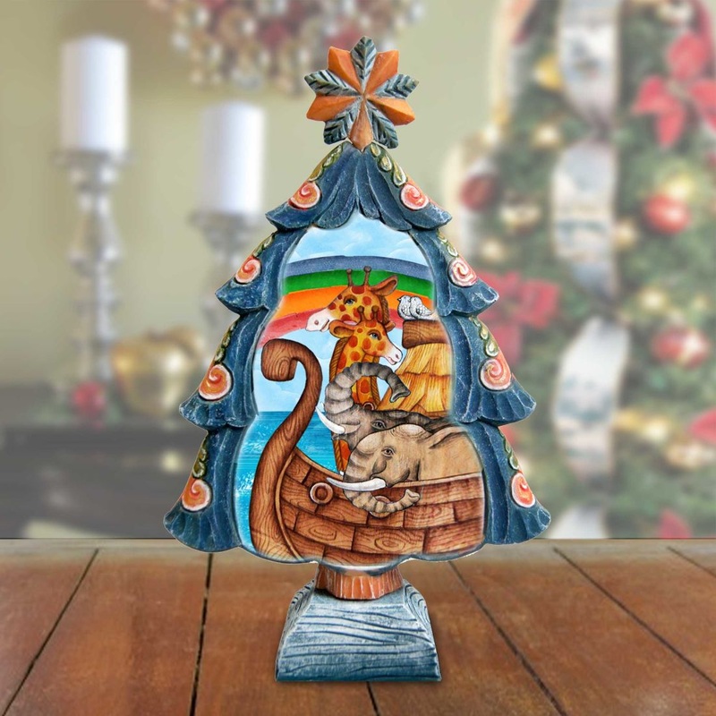 Noah’s Ark Tree Handcrafted Christmas Figurine – G. DeBrekht – Christmas Santa Snowman Decor – 588044M
