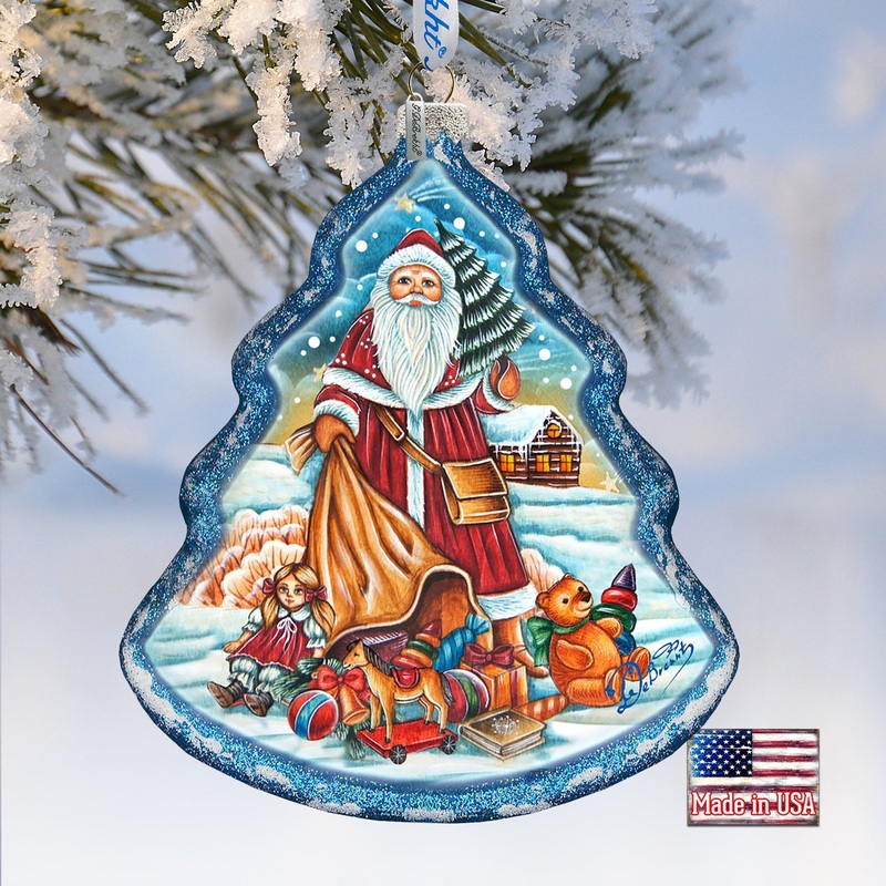 Nordic Santa Tree Glass Ornament by G. DeBrekht – Christmas Santa Snowman Decor – 762-026