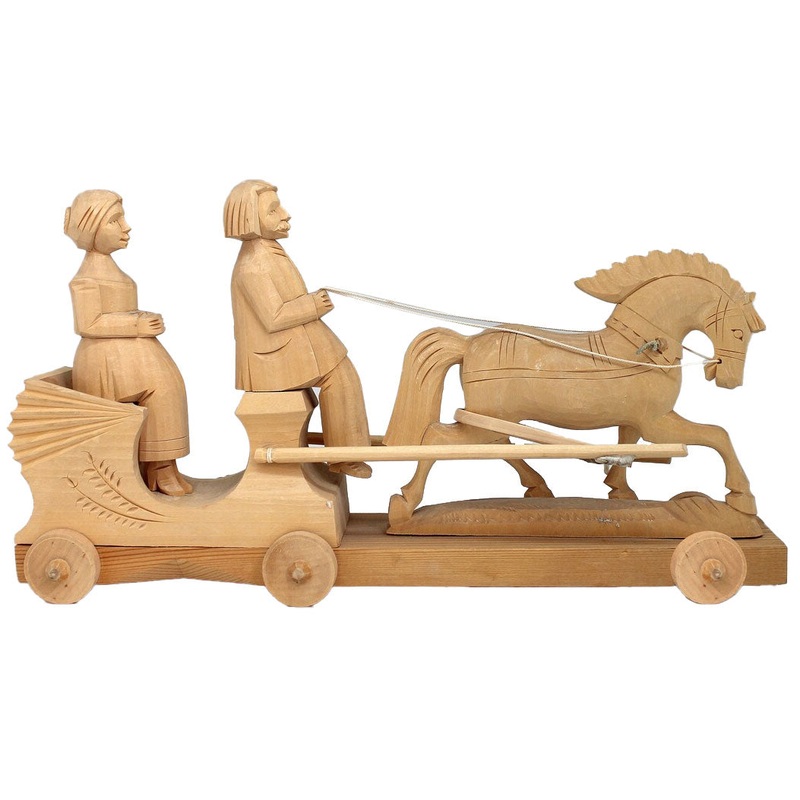 One-of-a-Kind The Horse Carriage Ride Wood Carved Figurine 12×7 – Nature Wood Carving