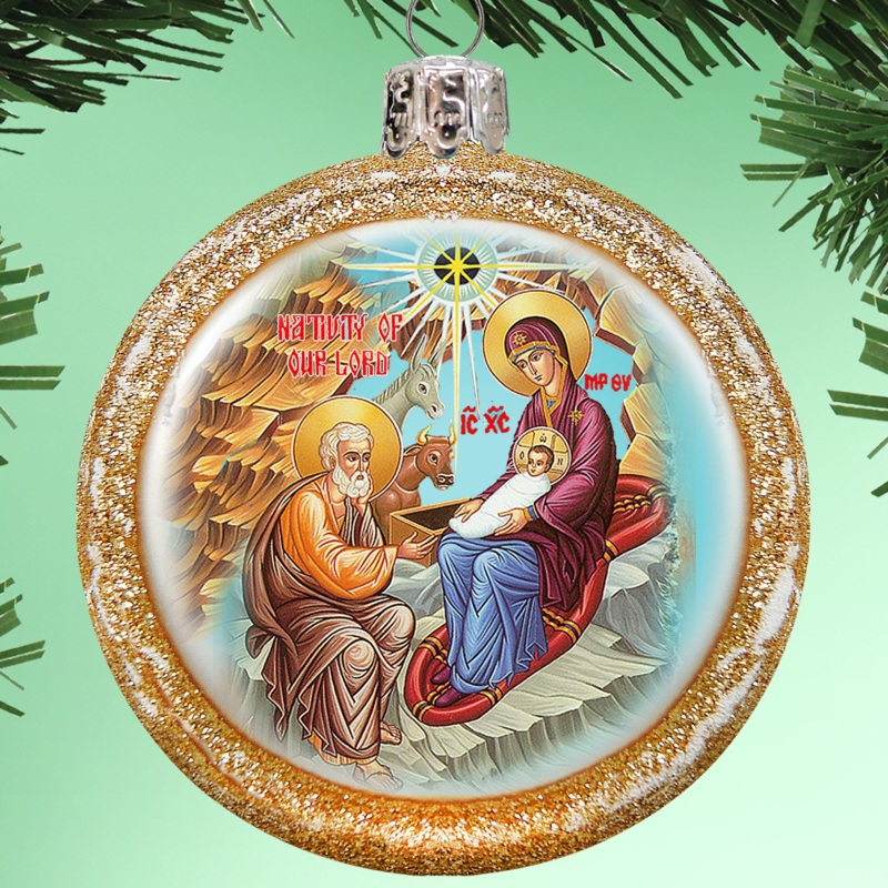 Orthodox Nativity Glass Ornament by G. DeBrekht – Nativity Holiday Decor – 73752G