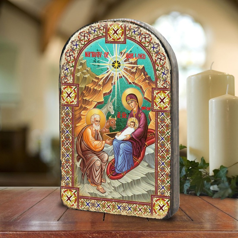 Orthodox Nativity Wooden Gold Plated Religious Christian Sacred Icon – Inspirational Icon Decor – 86052