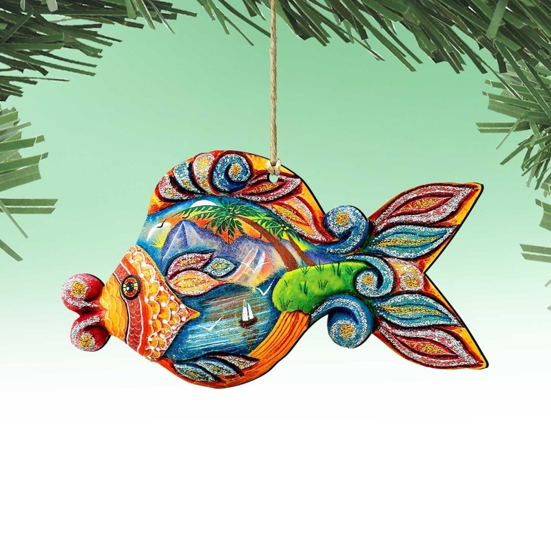 Paradise Fish Christmas Wooden Ornaments by G. DeBrekht – Coastal Holiday Decor – 8126161