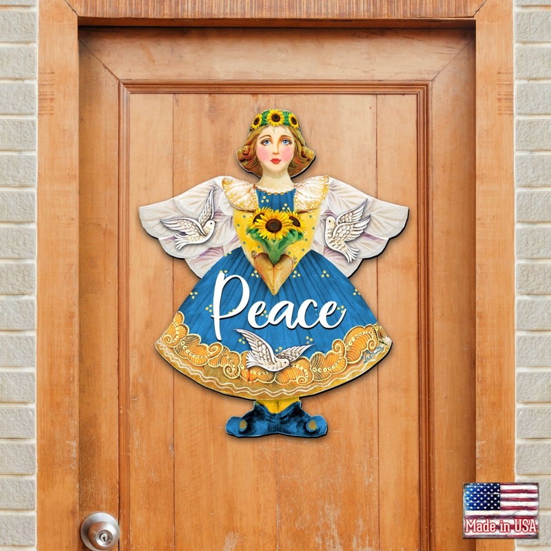 Peace for Ukraine Angel Door Hanger – International Decor – 8157616-3H