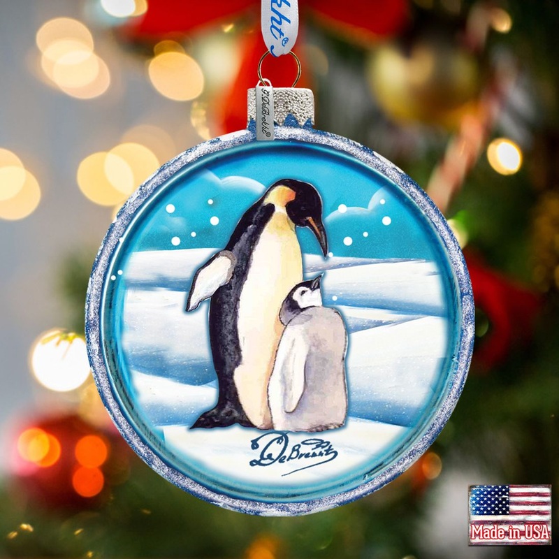 Penguin Pals Cut Ball Glass Ornament by G. DeBrekht – Wildlife Holiday Decor – 764-001