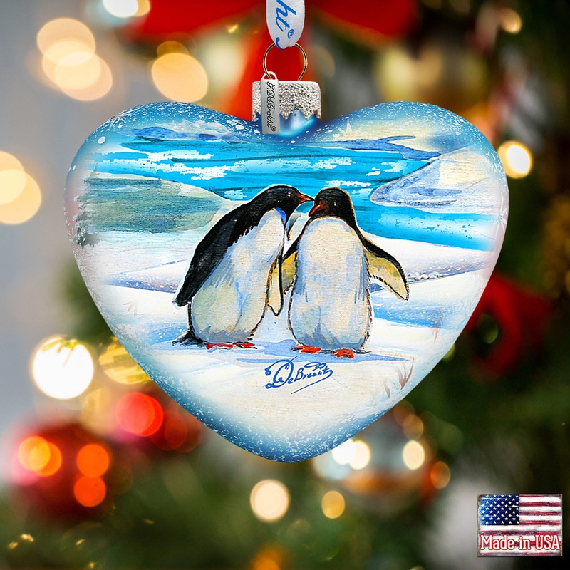 Penguins Pals Heart Glass Ornament by G. DeBrekht – Wildlife Holiday Dcor – 73431