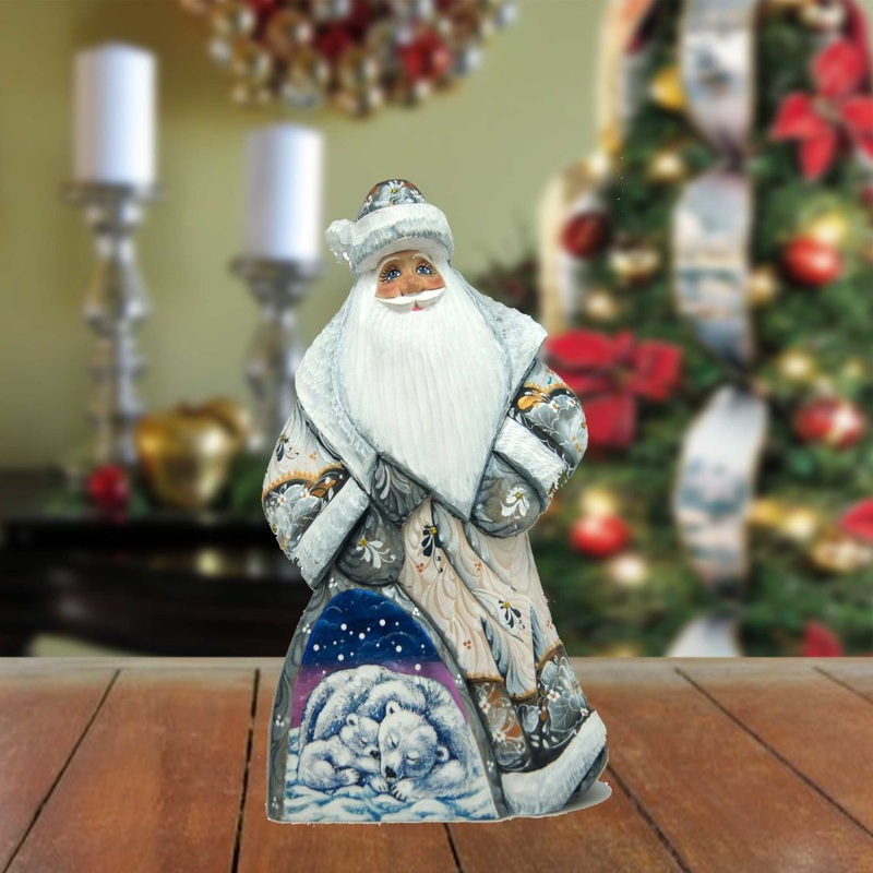 Polar Cubs Dancing Santa Hand-Painted WOODCARVED Masterpiece by G. DeBrekht – Wildlife Holiday Decor – 8214820