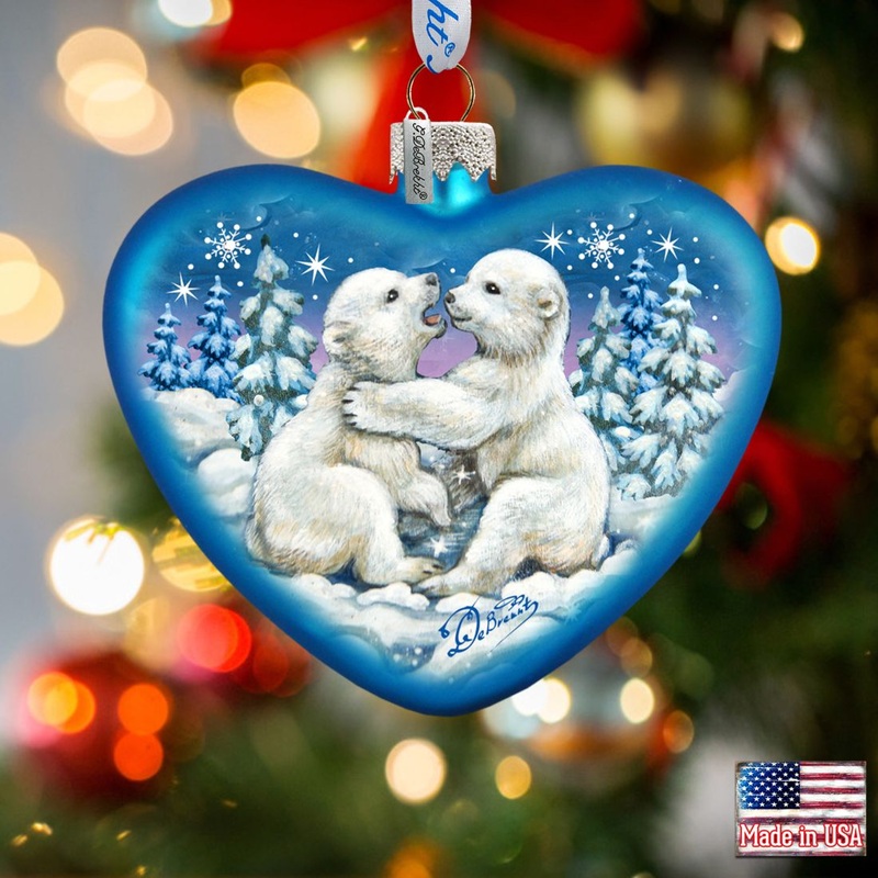 Polar Cubs Glass Ornament by G. DeBrekht – Wildlife Holiday Decor – 753-010