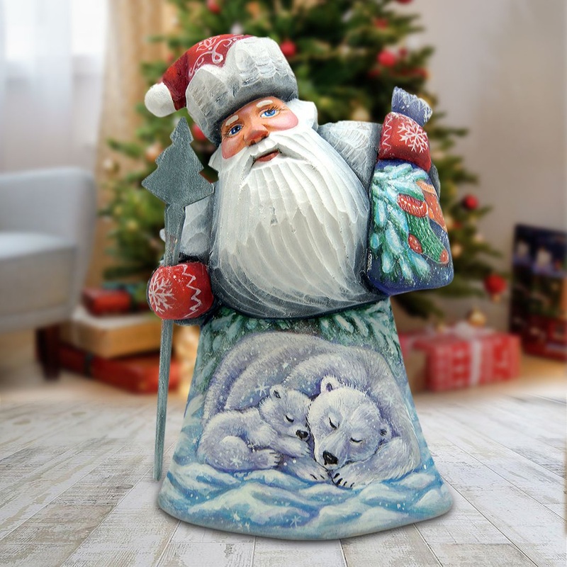 Polar Cubs Santa Hand-Painted WOODCARVED Masterpiece by G. DeBrekht – Wildlife Holiday Decor – 8215011 *** PRE-ORDER – Handmade Just for You! ***
