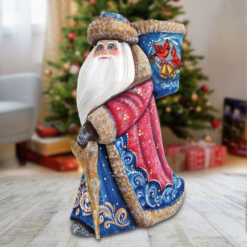 Ringing Bells Santa with Bag Hand-Painted WOODCARVED Figurine by G. DeBrekht – Wildlife Holiday Dcor – 821039