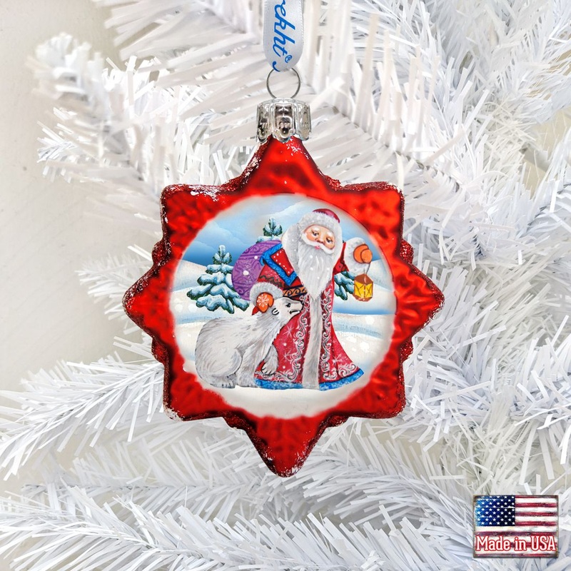 Santa With Polar Bear Mercury Glass Ornament by G. DeBrekht – Christmas Santa Snowman Decor – 773011