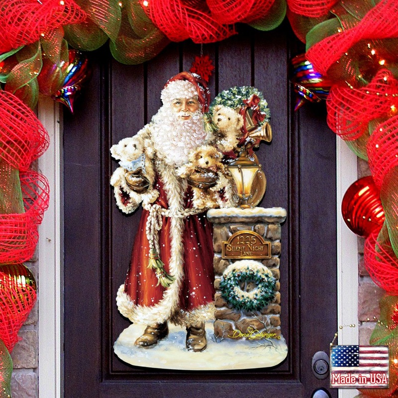 Silent Night Santa Christmas Door Decor by D. Gelsinger – Christmas Santa Snowman Decor – 8461013H-1315