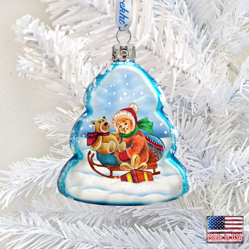 Sleigh Ride Mercury Glass Ornament by G. DeBrekht – Christmas Santa Snowman Decor – 773015