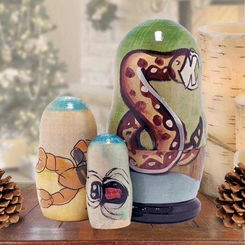 Snake Matreshka Nesting Hand-Painted Doll Set of 3 by G. DeBrekht – Wildlife Holiday Decor – 14764