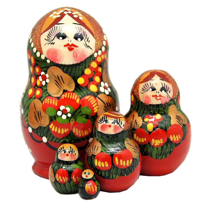 Strawberry Matreshka Nesting Hand-Painted Doll Set of 5 by G. DeBrekht – Christmas Decor – 140170