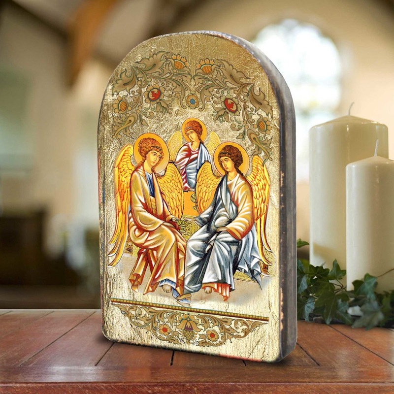 Testament Trinity Wooden Gold Plated Religious Orthodox Sacred Icon – Inspirational Icon Decor – 86015