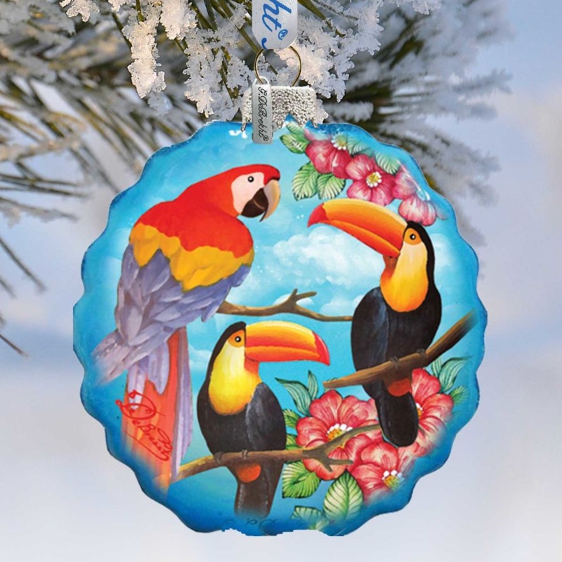 Tropical Birds Flower Glass Ornament by G. DeBrekht – Christmas Decor – 759-022