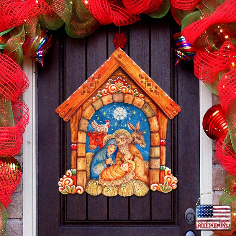 Village Nativity Door Decor by G. DeBrekht – Nativity Holiday Decor – 8152630H