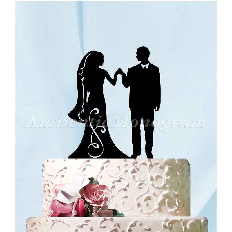 Wedding Cake Topper – Wedding Cake Topper –  Mr. & Mrs. Silhouette Wooden Cake Decoration – Rustic Wedding Cake topper.