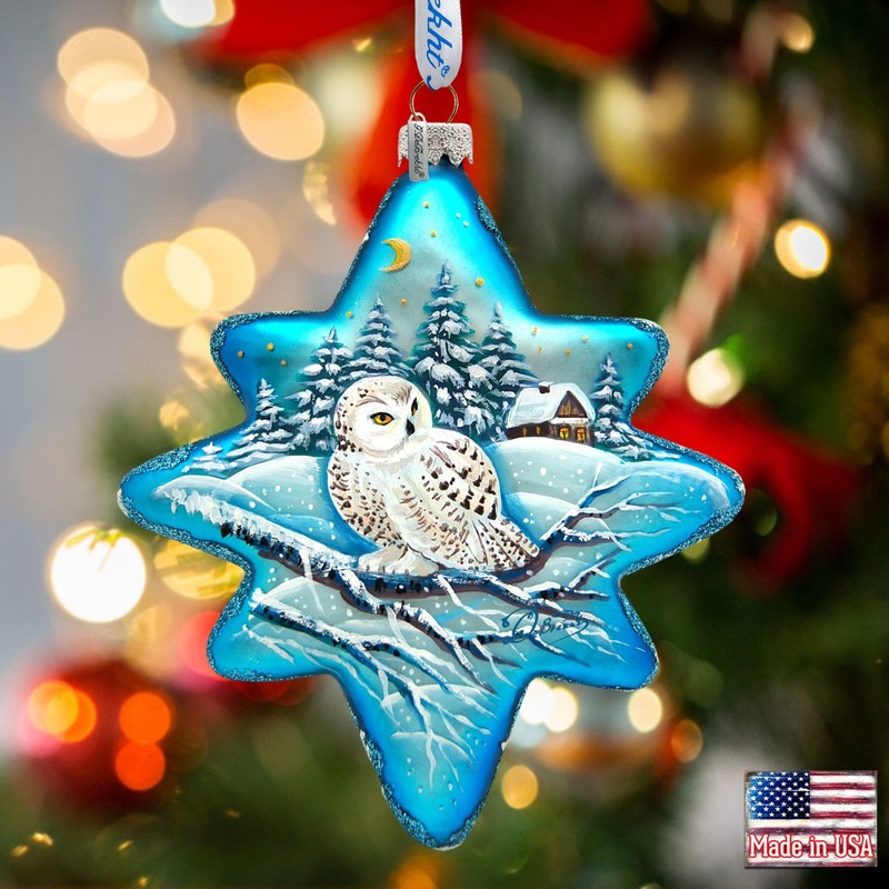White Owl North Star Glass Ornament by G. DeBrekht – Wildlife Holiday Decor – 755-091
