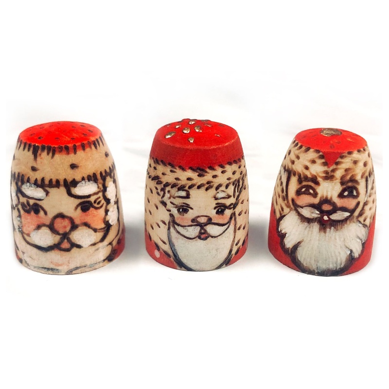Wood Carved Thimbles Set of 3 by