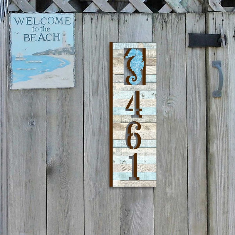 Address Sign – House Numbers – Coastal Door Numbers Sign with Seahorse Design – Wooden House Number Plaque – Custom Home Address Sign MA989814