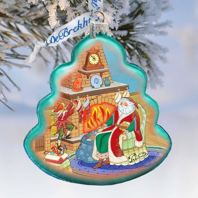 At The Fireplace Santa Glass Ornament by G. DeBrekht – Santa- 762-023
