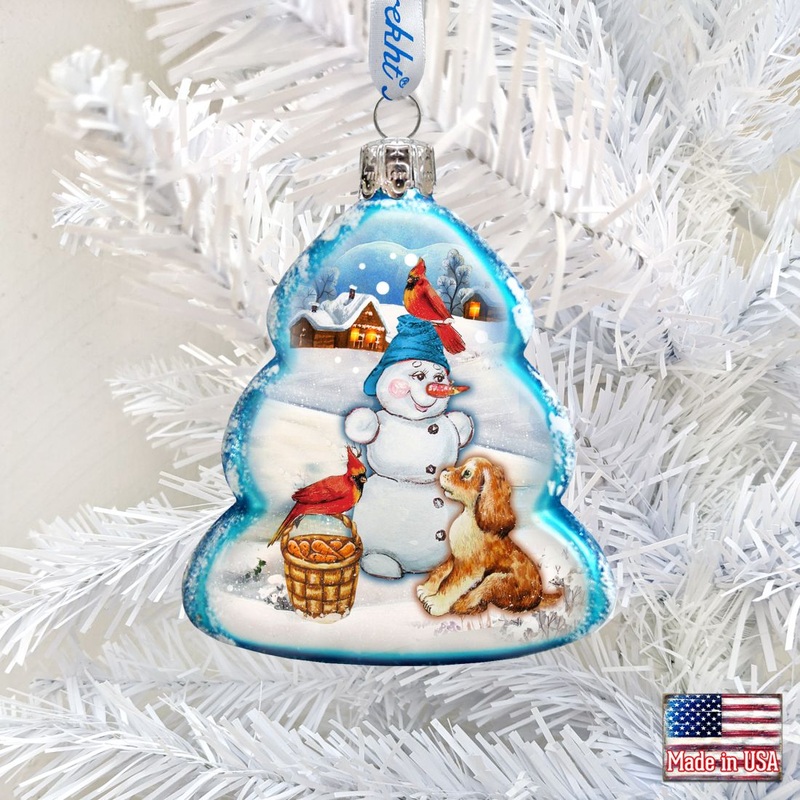 Building A Snowman Mercury Glass Ornament by G. DeBrekht – Christmas Santa Snowman Decor – 773021