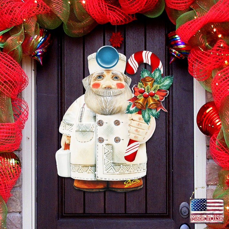 Candy Cane Doctor Santa Door Decor by G. DeBrekht – Christmas Santa Snowman Decor – 8151924H