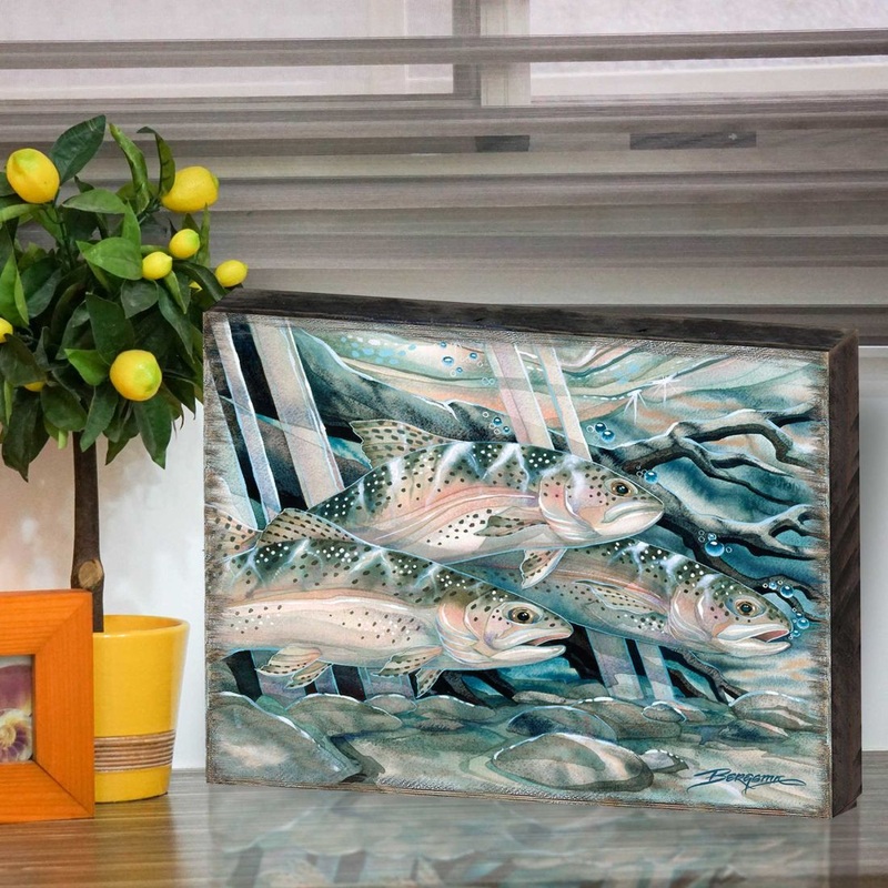 Catch the Rainbow Trout Wooden Wall Art by J. Bergsma – Nature Wildlife Decor – 85922674B-JB