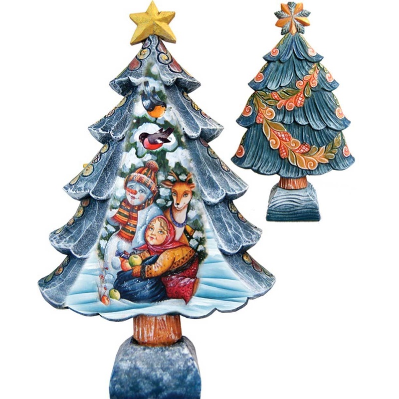 Christmas Tree Santa with Kids Handcrafted Christmas Figurine – G. DeBrekht – Christmas Santa Snowman Decor – 588032M