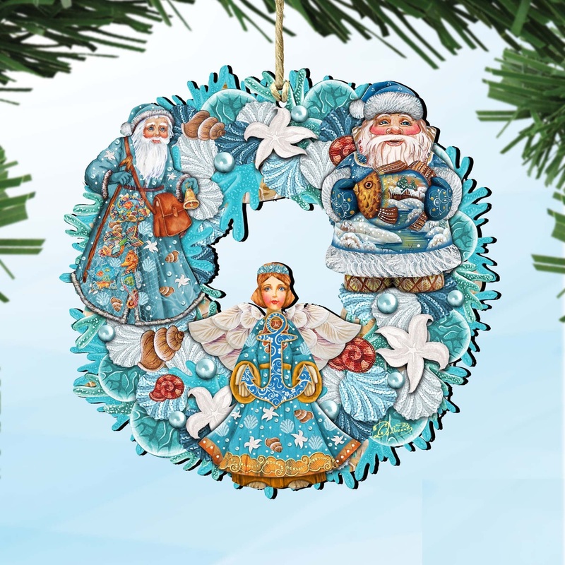 Coastal Guardian Angel Wreath Holiday Ornament by G. DeBrekht – Coastal Holiday Decor – 8185306-4