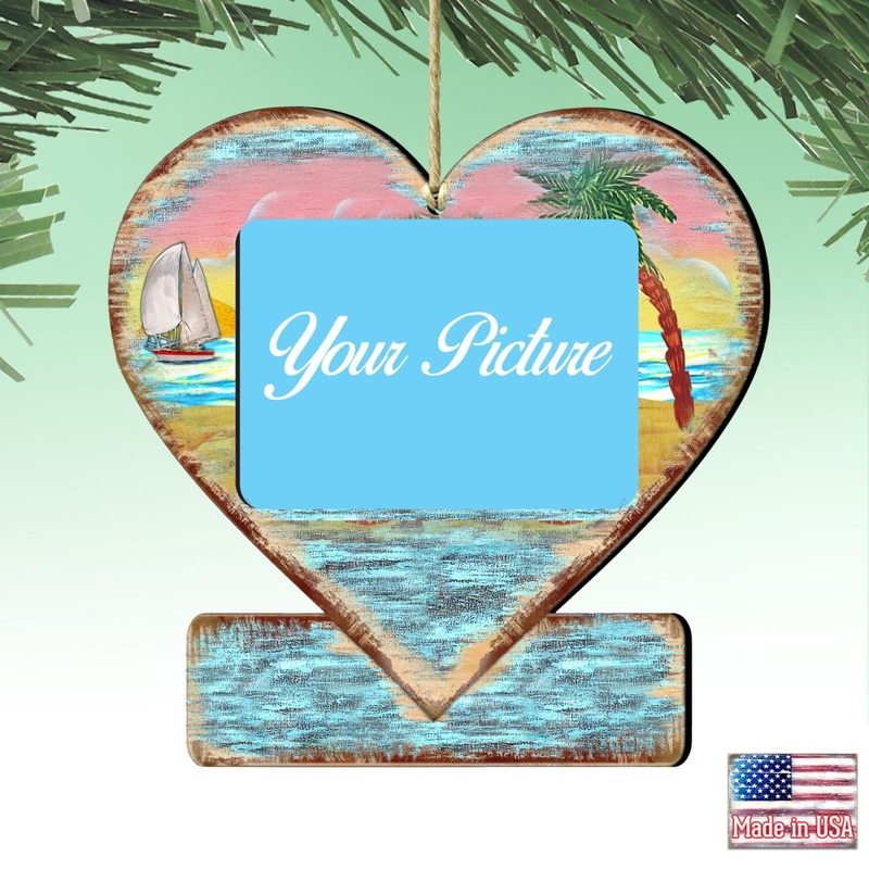 Coastal Heart Picture Frame Ornaments – Ornament for Photo – Coastal Holiday Decor – 8198731PF