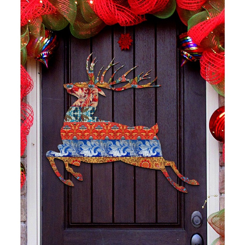 Country Quilted Reindeer Wildlife Door Decor – G. DeBrekht – Wildlife Holiday Decor – 8198211-4H