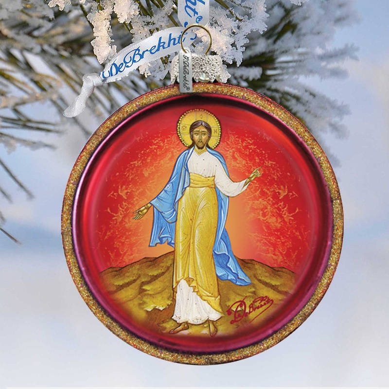 Jesus Cut Ball Glass Ornament by G. DeBrekht – Nativity Holiday Decor – 764-005