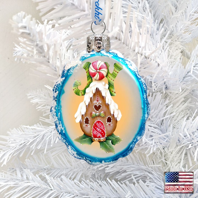 Joy Gingerbread House Mercury Glass Ornament by Jamie Mills-Price – Christmas Santa Snowman Decor – 778211-7507