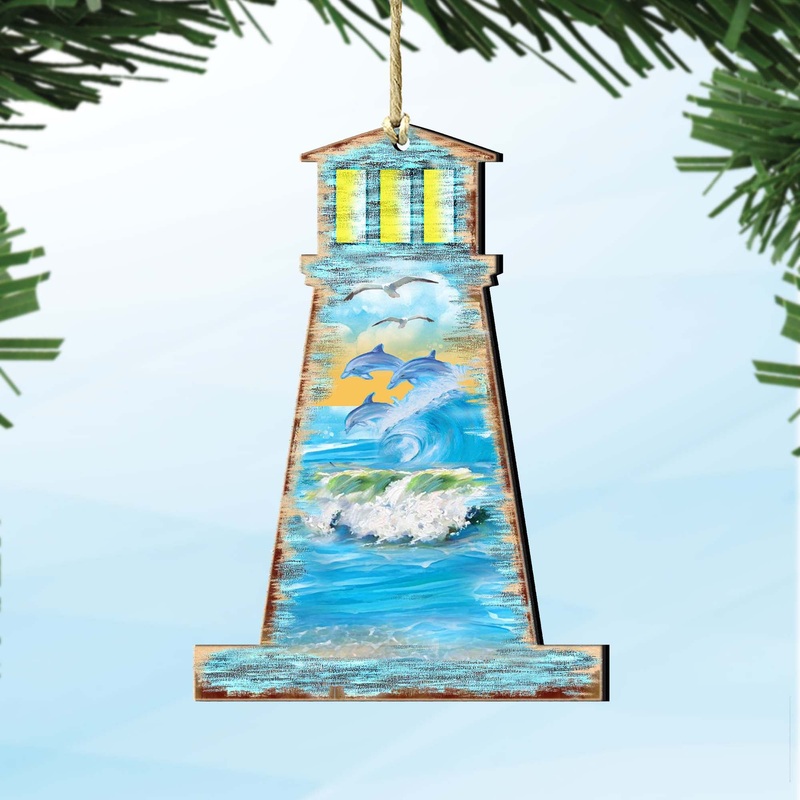 Lighthouse Wooden Ornaments by G. DeBrekht – Coastal Holiday Decor – 8198526-3