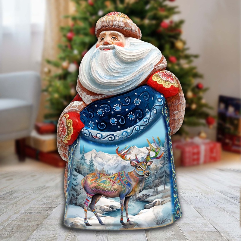 Magic Deer Santa Hand-Painted WOODCARVED Masterpiece Figurine by G. DeBrekht – Christmas Decor – 8203022 *** PRE-ORDER – Handmade Just for You! ***