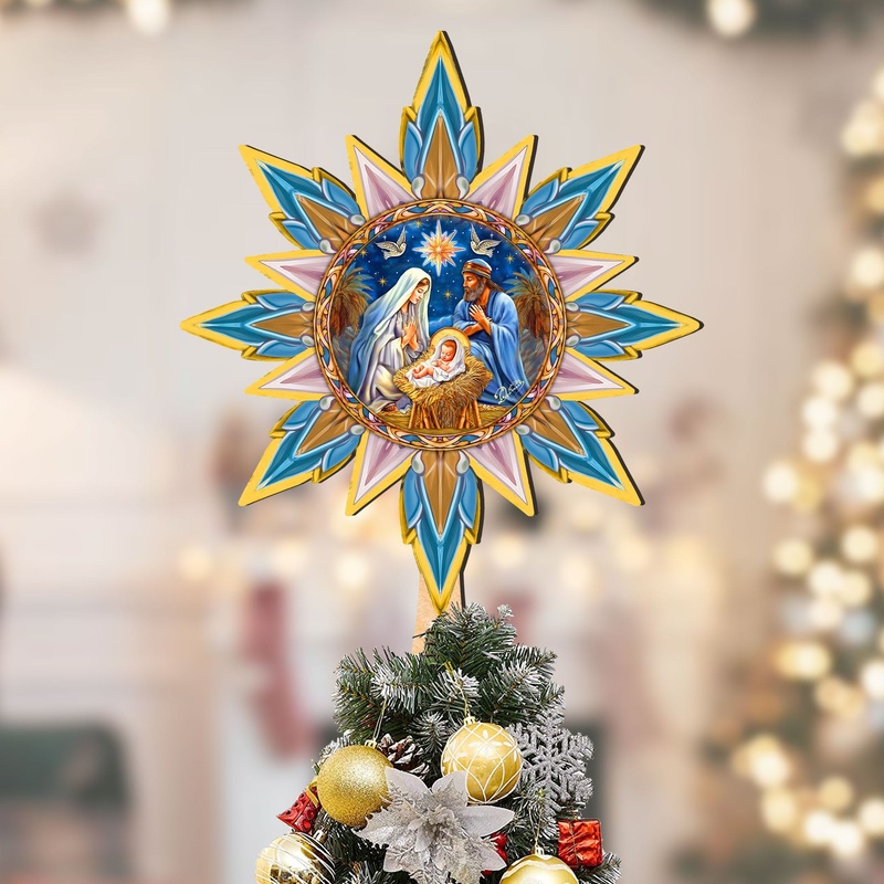 Nativity-themed Tree Topper Wooden Decor – Nativity Holiday Decor – Christmas Tree Topper