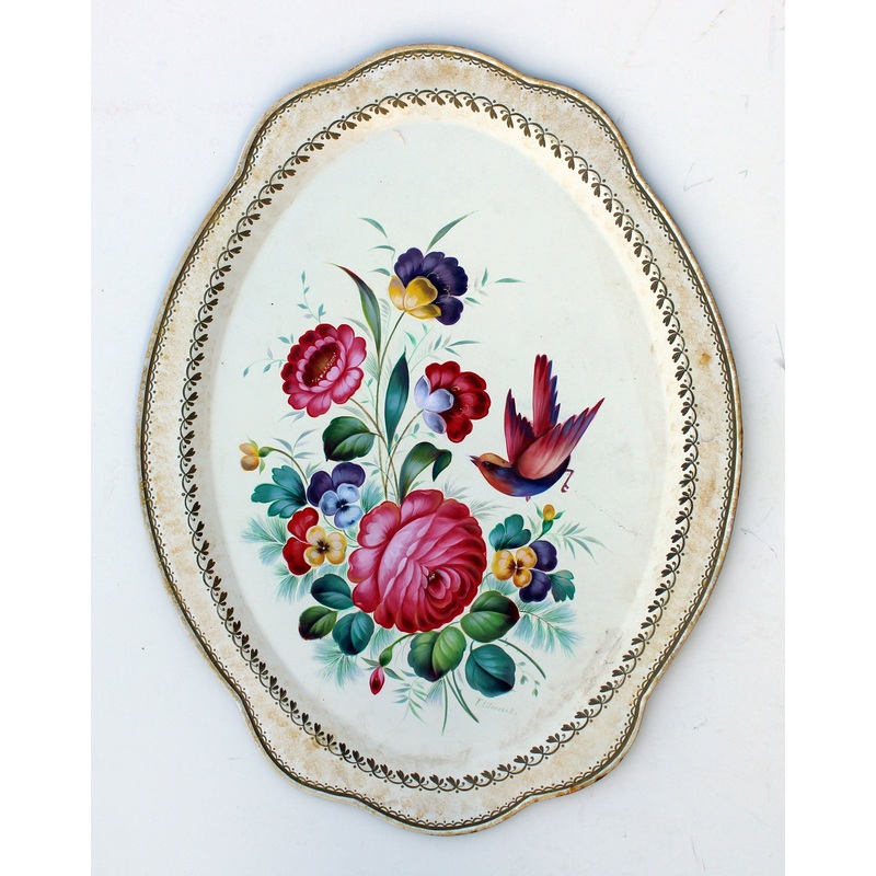 One-of-a-Kind Authentic Zhostovo Metal Tray Hand-Painted by Tatiana Sholohova 185 x 14 Inches – Functional Kitchenware for Tables and Unique Wall Decor