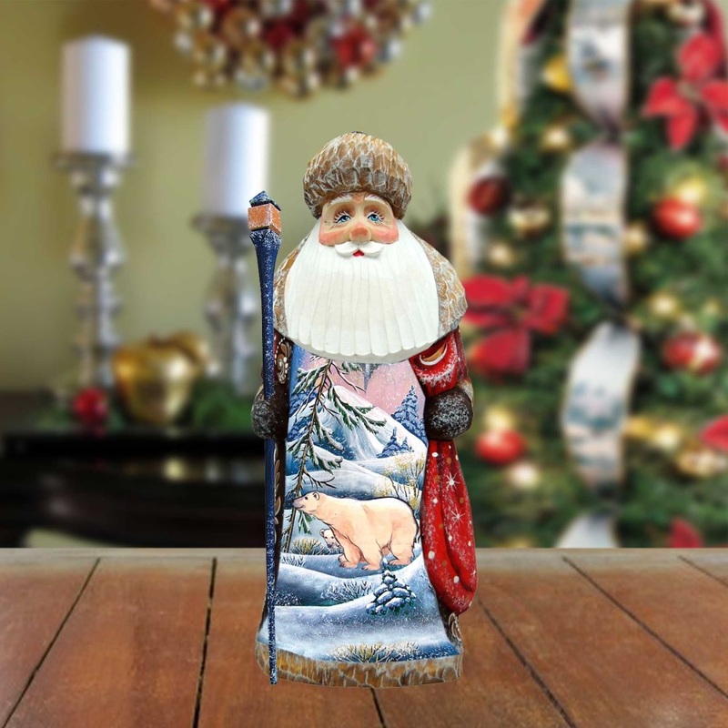 Polar Bear Santa Hand-Painted WOODCARVED Masterpiece by G. DeBrekht – Wildlife Holiday Decor – 242214
