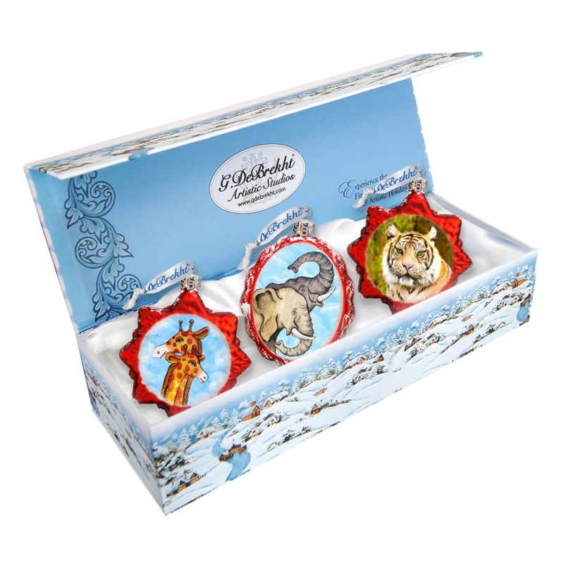 Safari Mercury Glass Ornaments Set of 3 by G. DeBrekht – Wildlife Holiday Decor – 770124S3