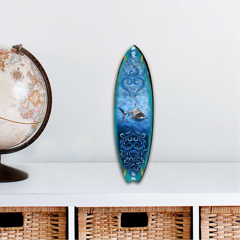 Shark Surfboard Coastal Outdoor Decor Large Ornament by G. DeBrekht – Coastal Holiday Decor – 8490104MS